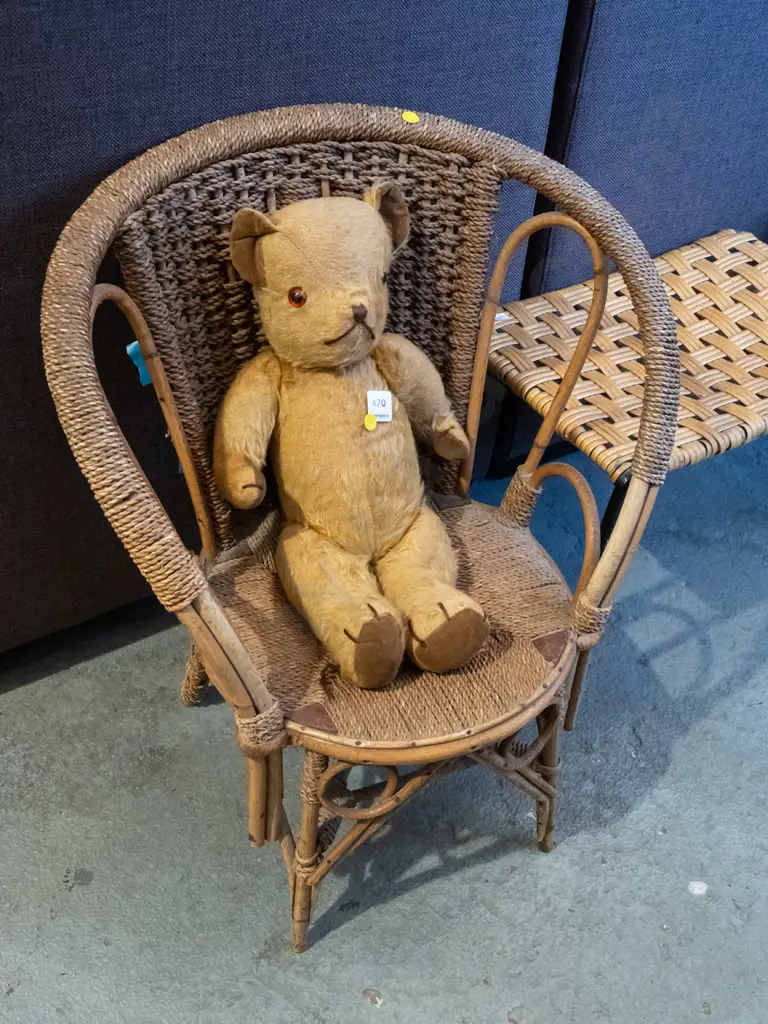woven vintage child's chair, teddy bear Image 1++
