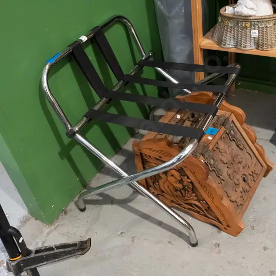 chrome and webbing luggage rack
