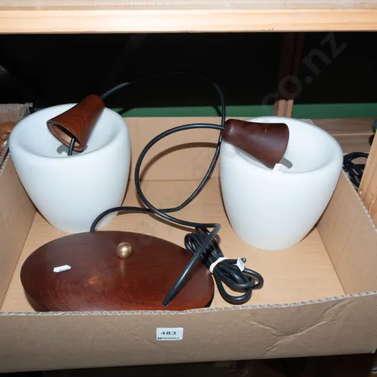 retro wood and milk glass twin pendant light fitting