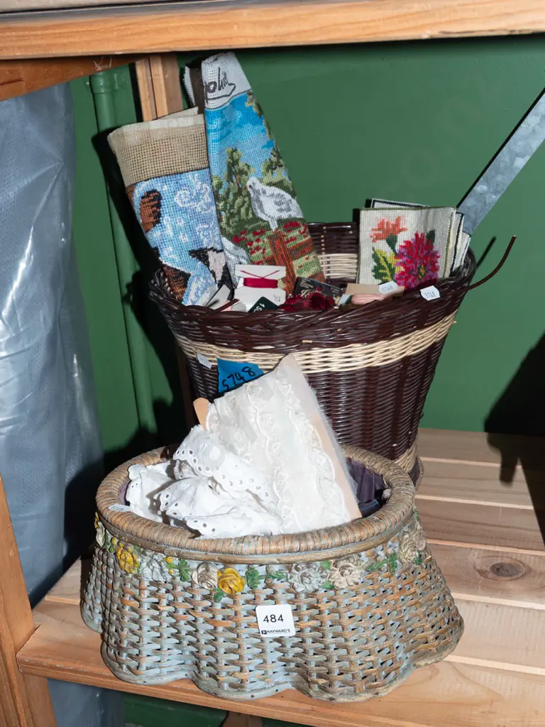 2x baskets; lace, sewing threads, needleworks etc Image 1++