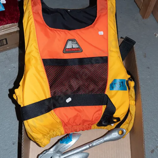 box; boat anchor, life jacket