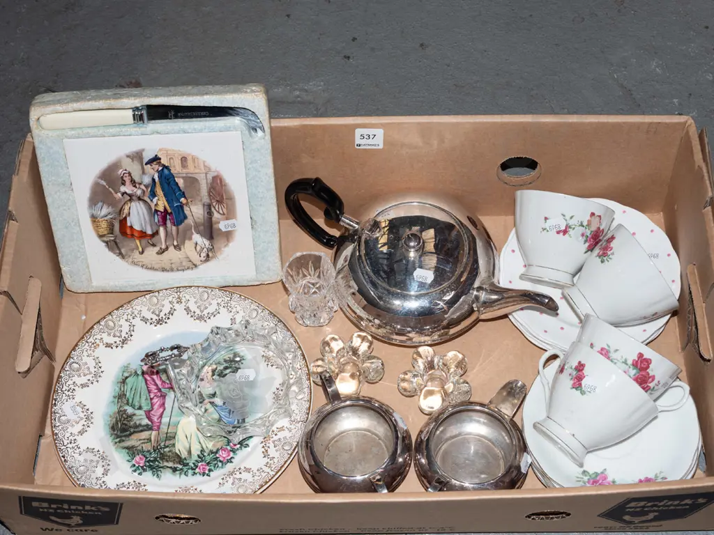 box; plated teapot, creamer, cups etc Image 1++
