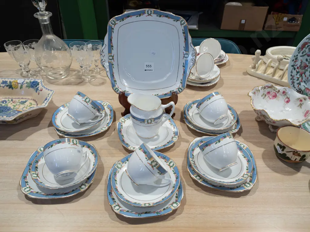 Excella cups, saucers, cake plate, creamer Image 1++
