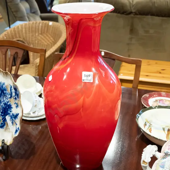 tall red glass vase H450