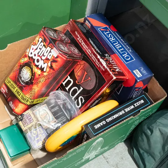 box; various board games