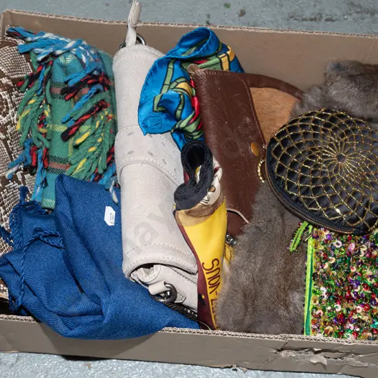 box; purses, handbags, scarves etc