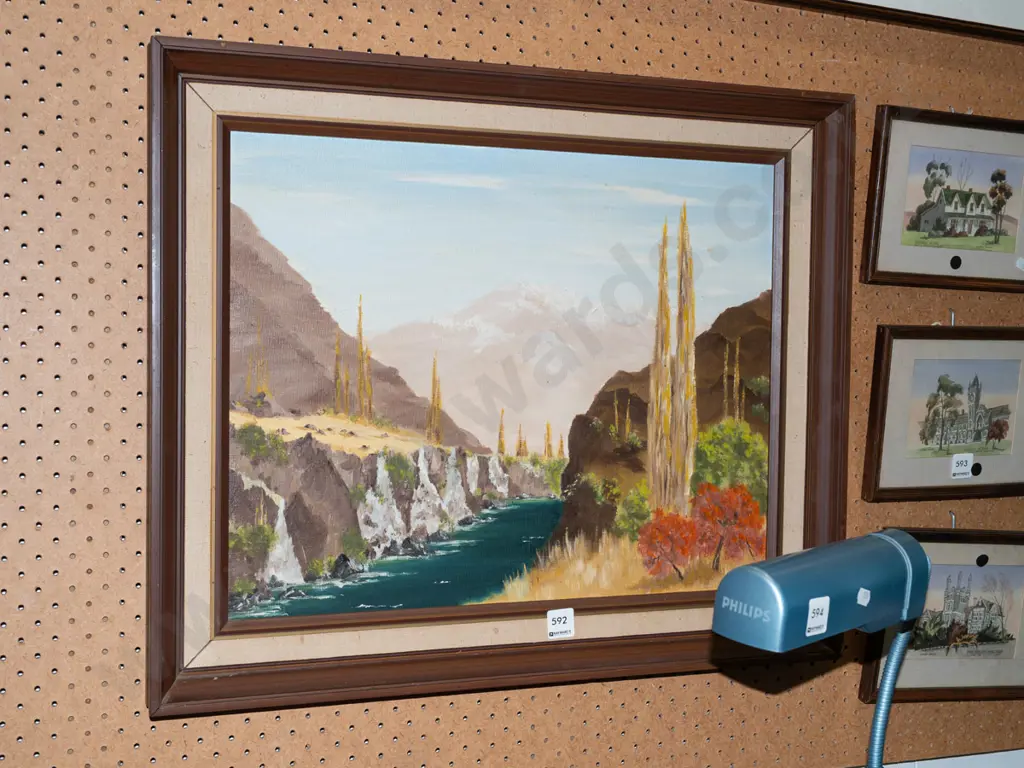 BR Patton - framed oil - river and mountain scene Image 1++