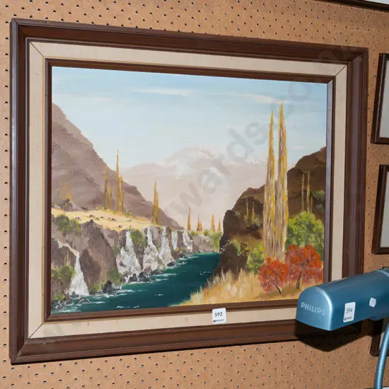 BR Patton - framed oil - river and mountain scene