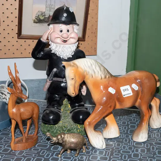 horse figurine, policeman, deer, small brass elephant Policeman H320