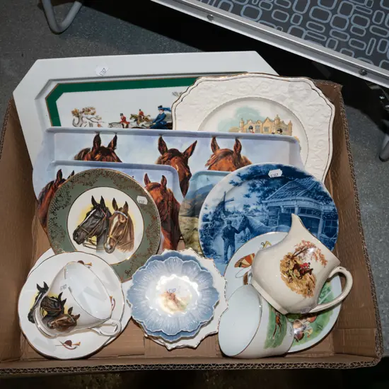 box; horse themed plates, trays, jugs etc