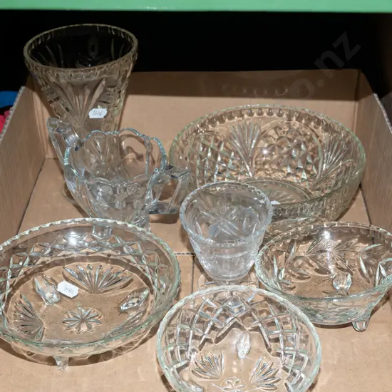 box; crystal bowls, vases etc
