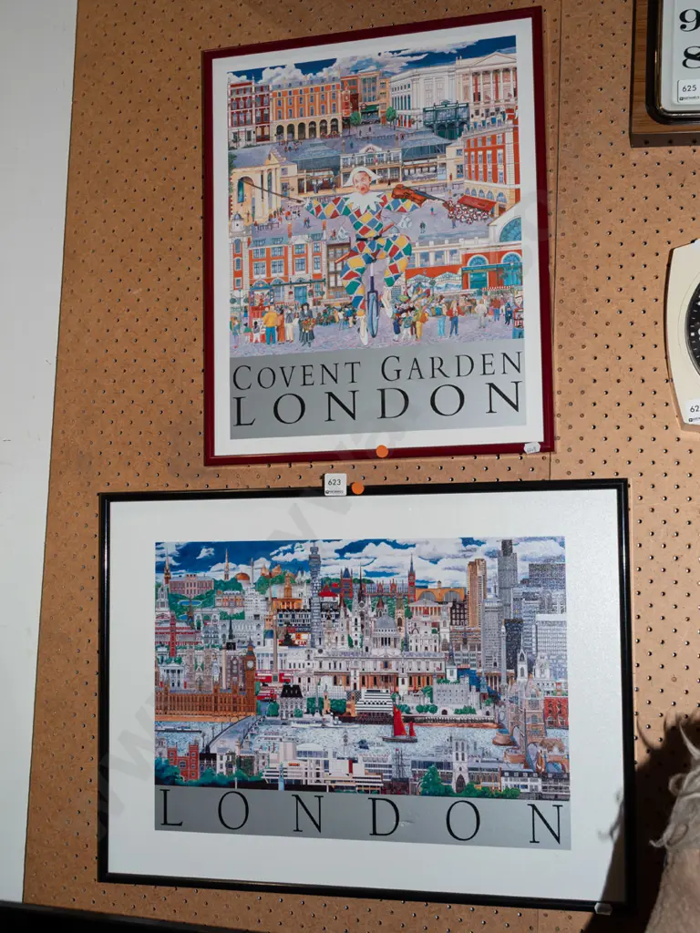 2x framed London poster prints - no glass - orange dots Image 1++