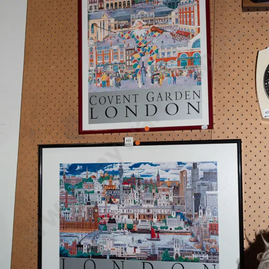 2x framed London poster prints - no glass - orange dots
