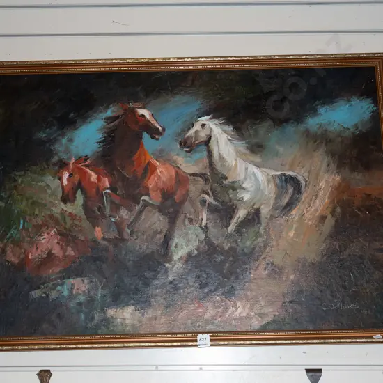 framed oil - horses