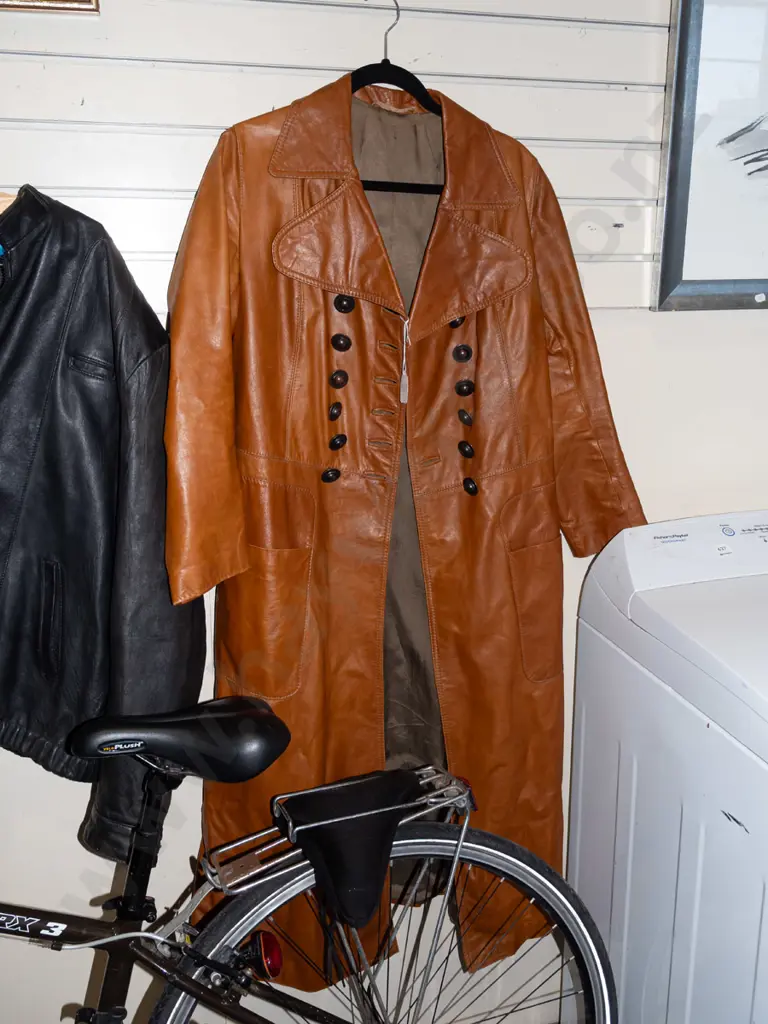 retro brown/tan suede leather full length coat - small ladies sizing Image 1++