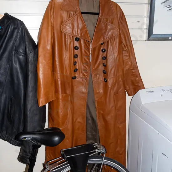 retro brown/tan suede leather full length coat - small ladies sizing