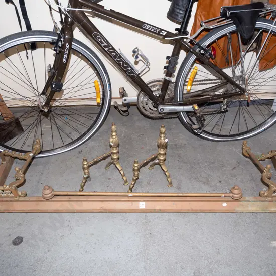 brass and copper fire hearth surround, 2x brass andirons Hearth L1530 D370