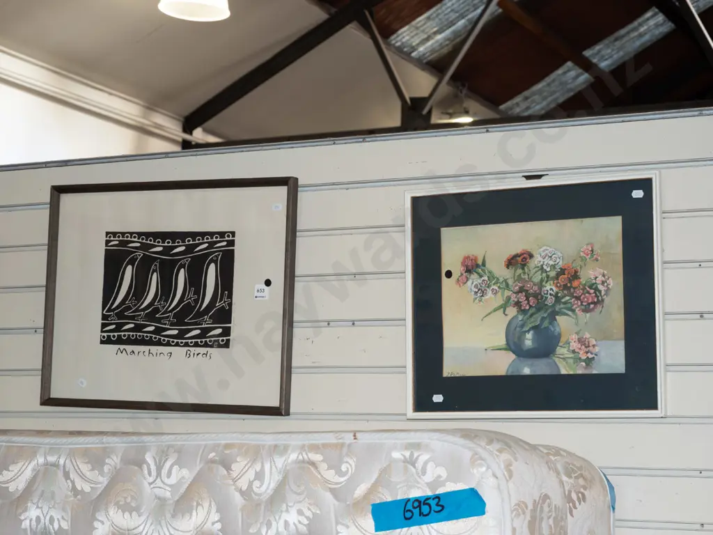  framed print - marching birds, framed print - flowers - black dots Image 1++