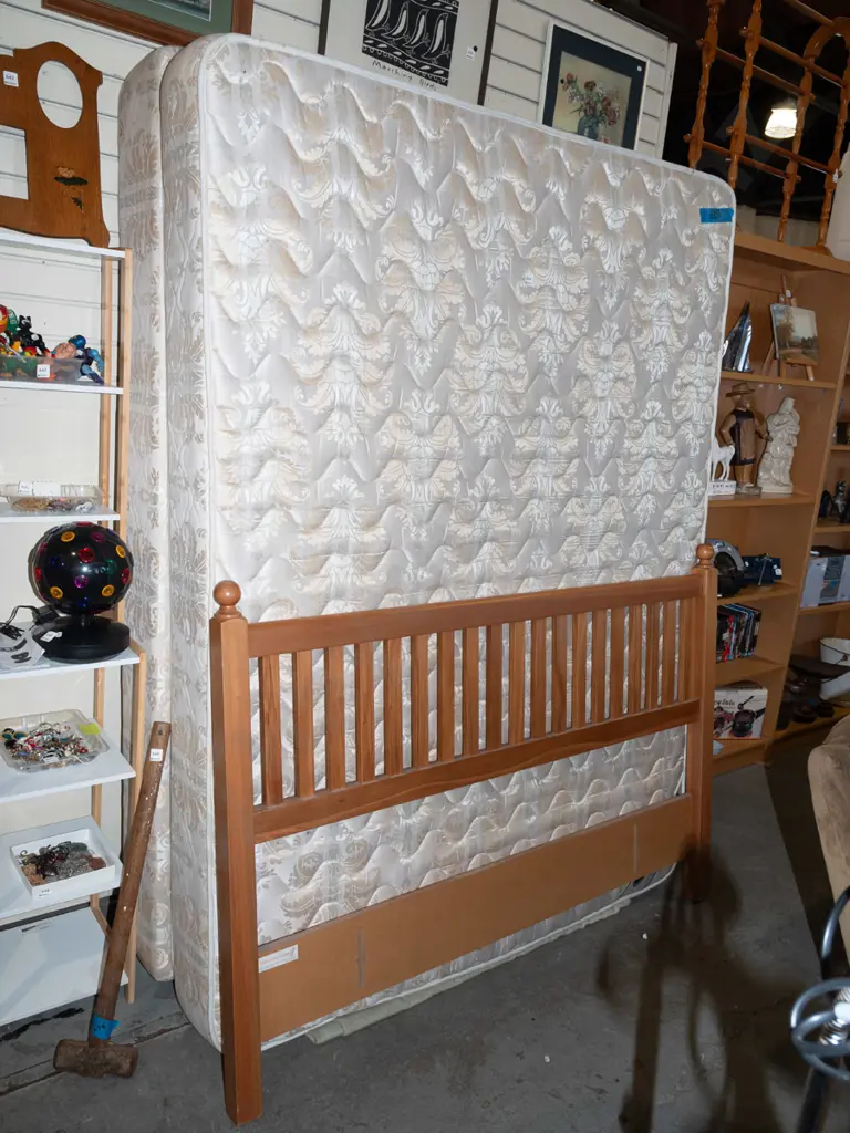 handcrafted Natural Rest queen bed base, mattress and rimu headboard Image 1++