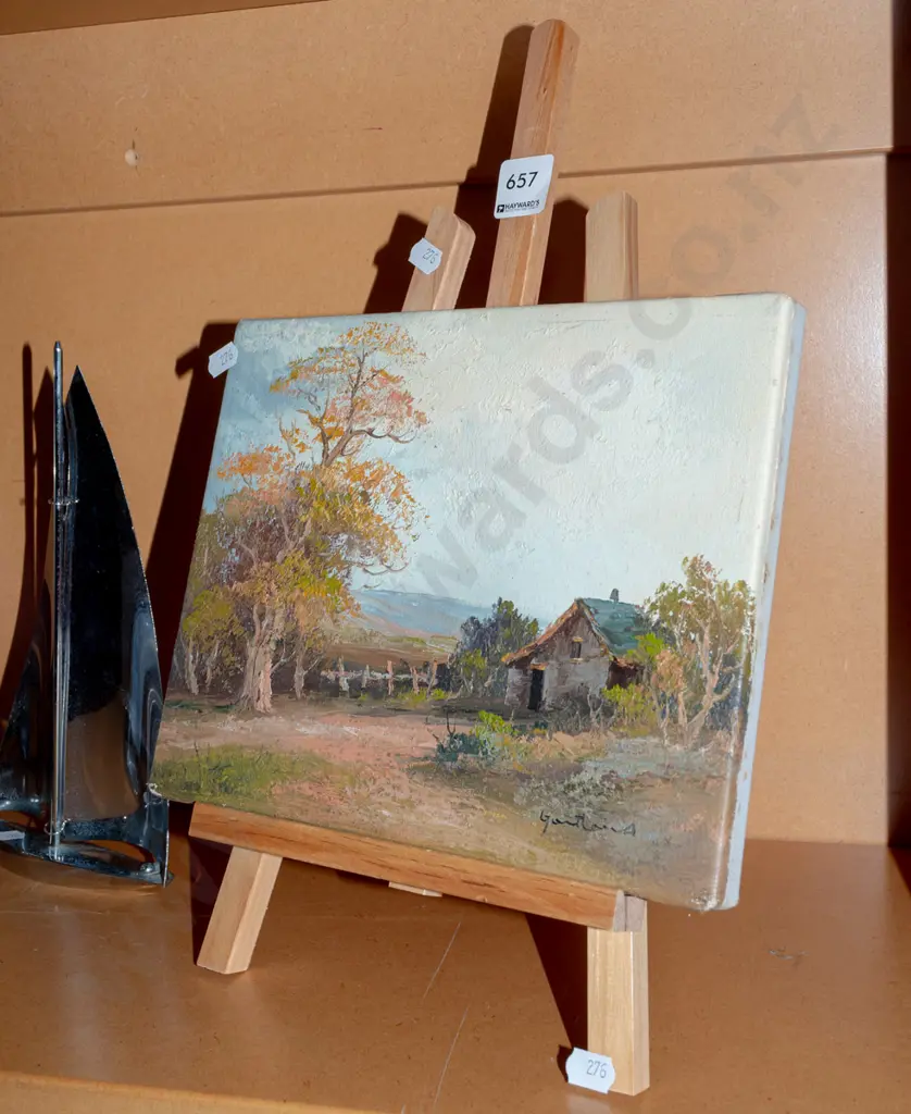 small olkl on canvas - farmhouse on wooden easel Image 1++