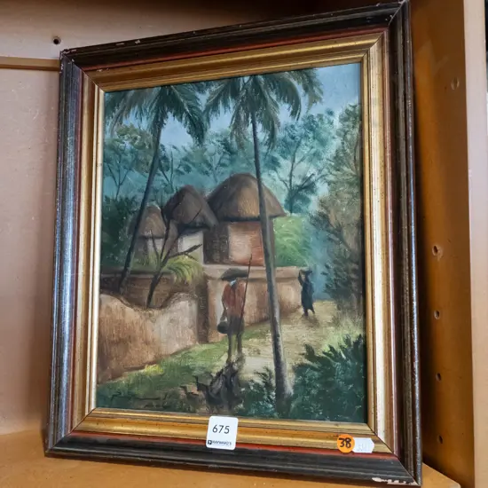 framed oil - Indonesian village