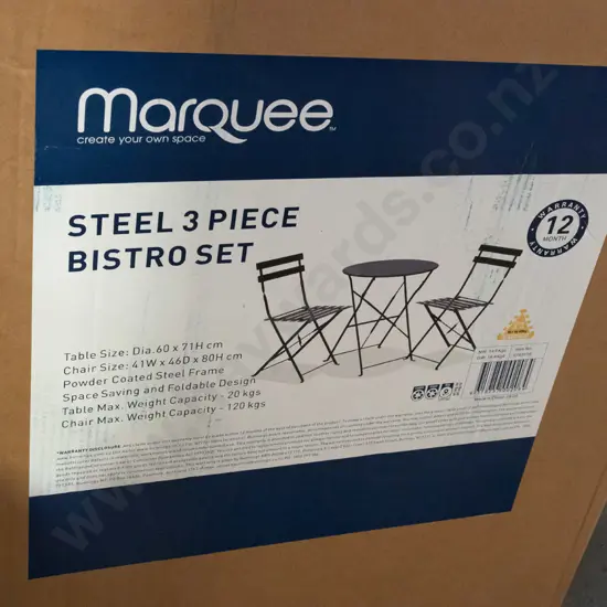 boxed as new steel 3 piece bistro set