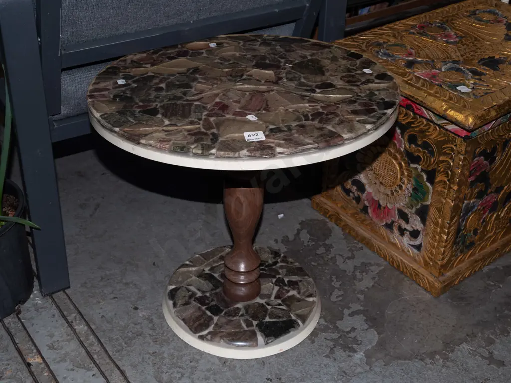 resin, schist and wood end table H440 Diam450 Image 1++