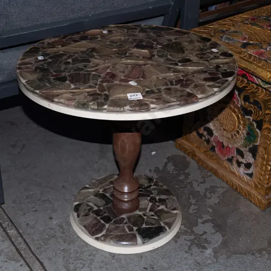 resin, schist and wood end table H440 Diam450