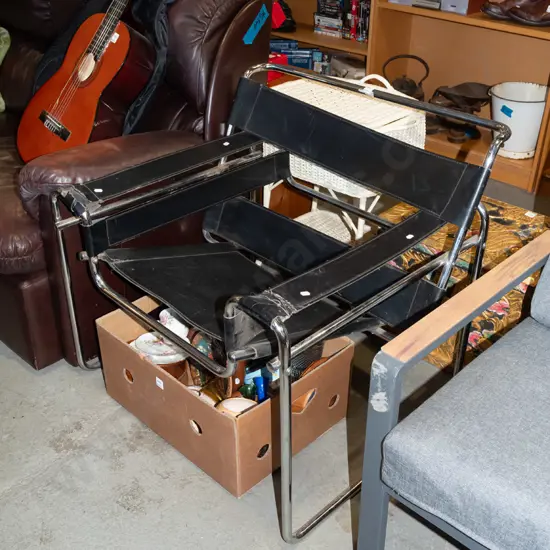 restorer's replica Wassily armchair - damage to vinyl arms and repair to 1 arm