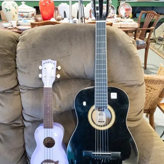 Ashton CG12 half-size acoustic guitar and a Makala ukelele