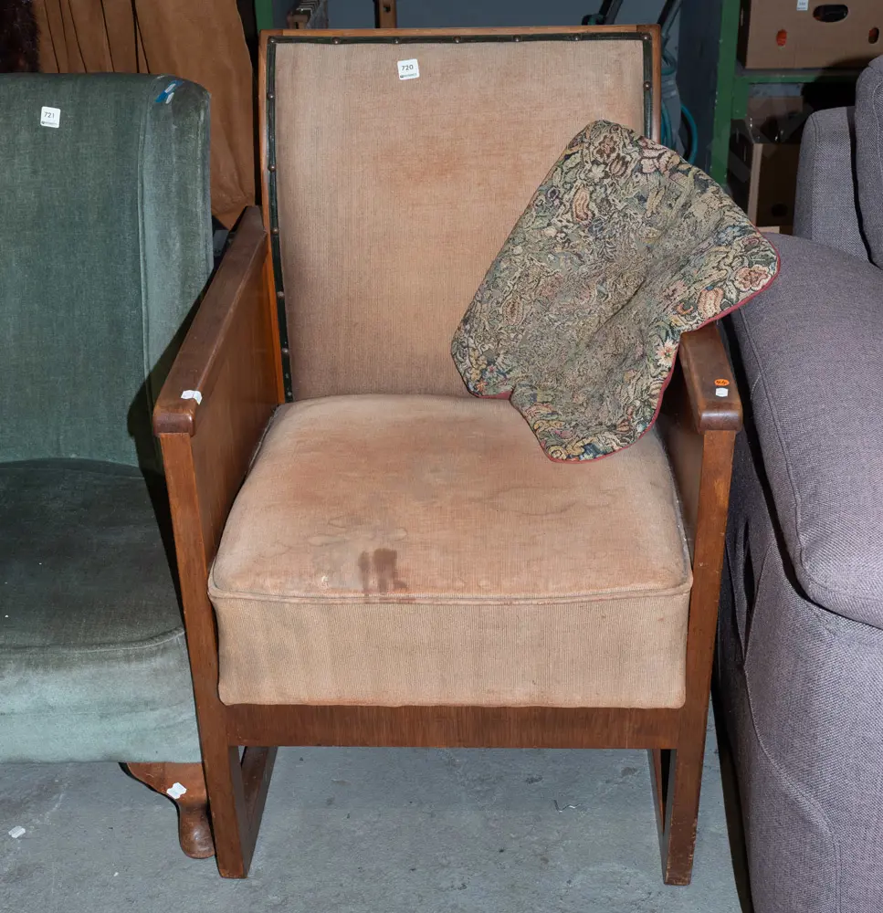 deco style wood and upholstered armchair - some stains Image 1++