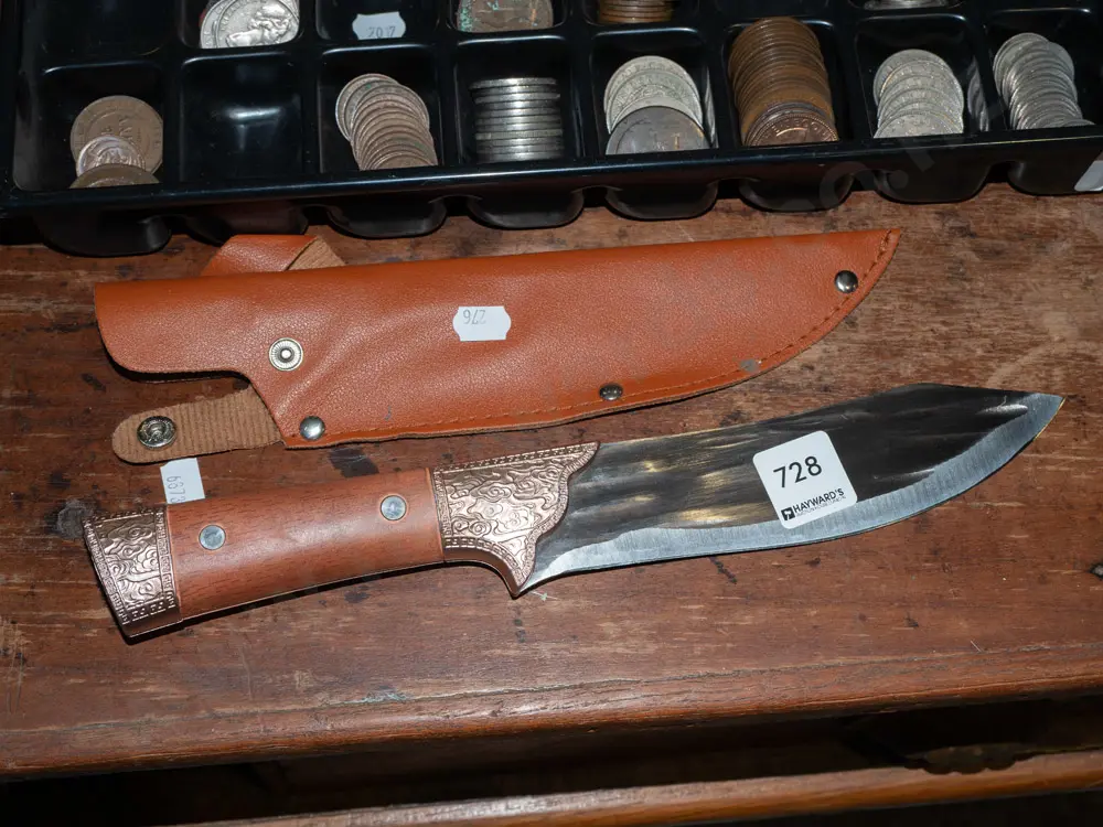 wooden handled knife and sheath Image 1++