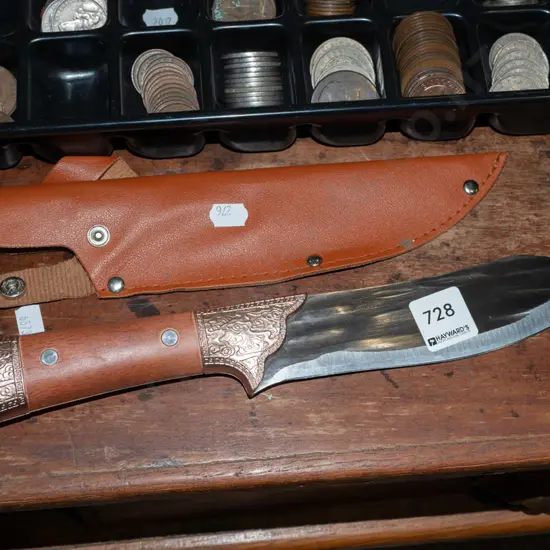 wooden handled knife and sheath