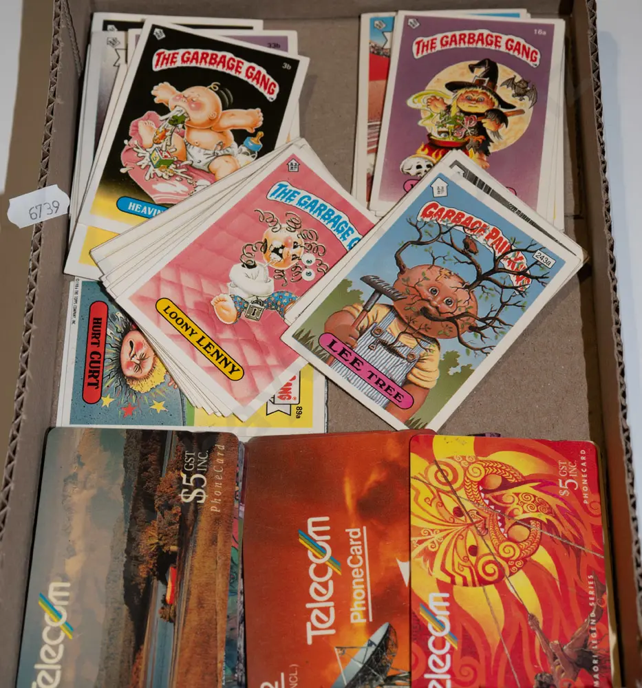 tray of 1990s Garbage Pail Kids & Garbage Gang collector cards and Telecom cards Image 1++