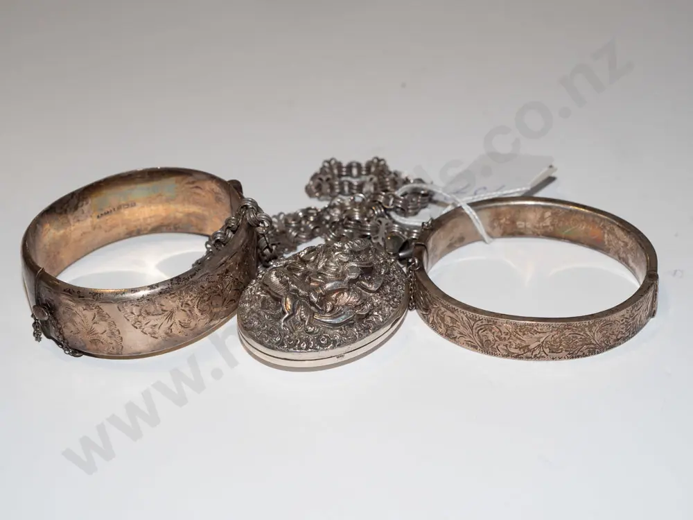 2x snap joint EHM Birmingham bracelets (16mm, 12mm wide), Thai style  silver locket with chain (no stamp) Image 1++