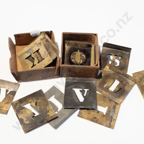 box of vintage brass alphabet & number stencils