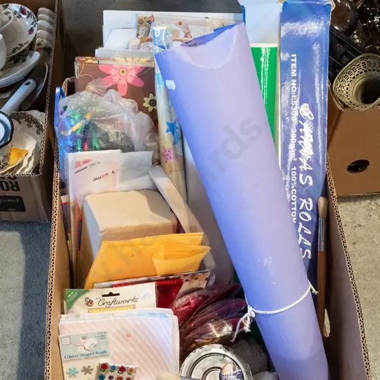 box; paint brushes, embellishments, decorations etc