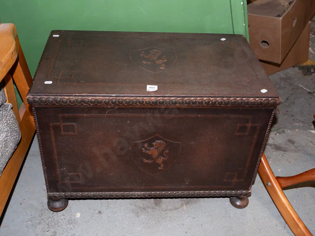 tooled leather upholstered wood box H430 W600 D350 Image 1++