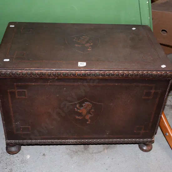 tooled leather upholstered wood box H430 W600 D350