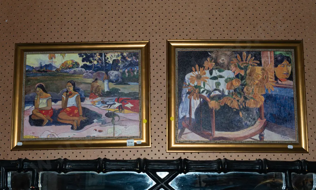 2x framed Gauguin prints - yellow dots Image 1++