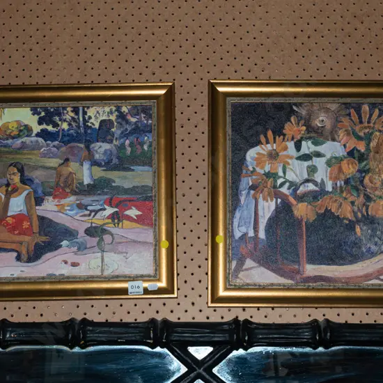2x framed Gauguin prints - yellow dots