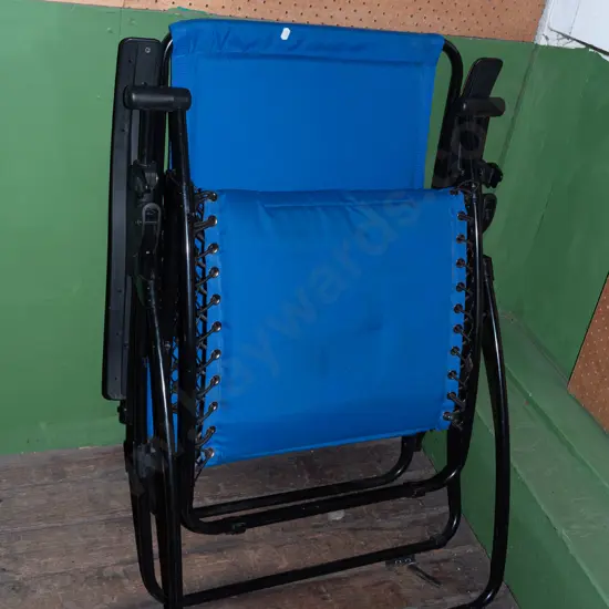 blue canvas and metal sun lounger