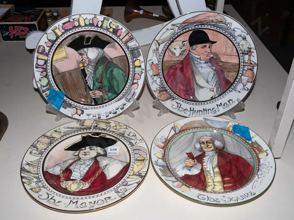 4x Doulton plates - the mayor, the hunting man, the doctor, the squire - some chips Image 1++
