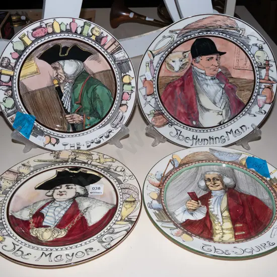4x Doulton plates - the mayor, the hunting man, the doctor, the squire - some chips
