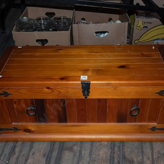 small pine storage box with metal bracing H330 W750 D300