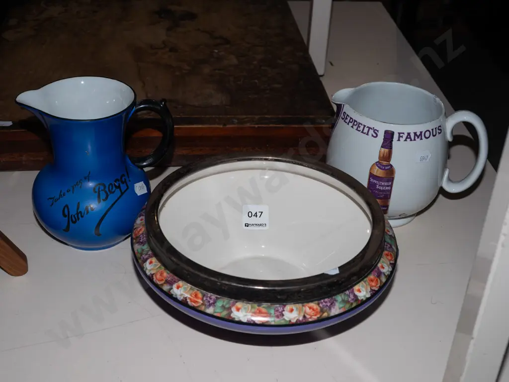 plated rimmed salad bow, 2x whisky jugs Image 1++