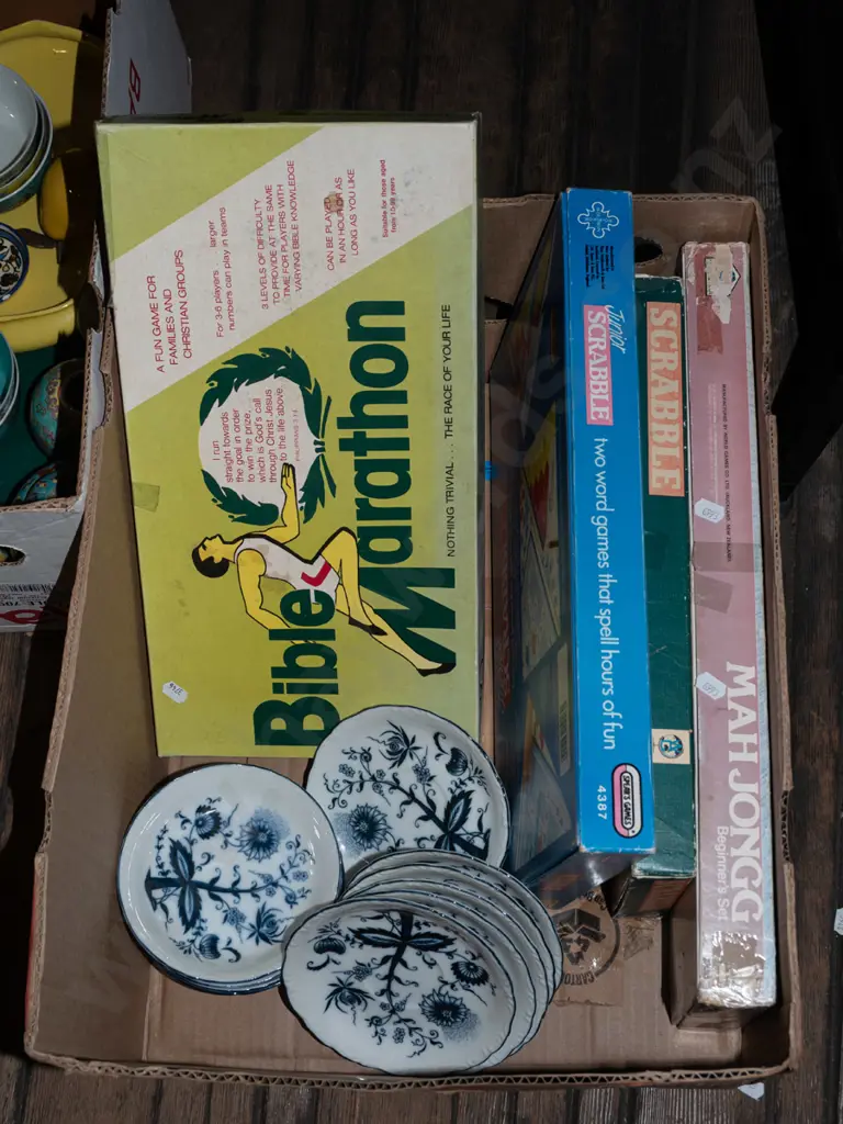 box; board games, bible marathon, woods small dishes Image 1++