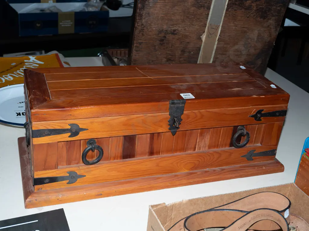 small wooden storage box with metal bracing H210 W600 D260 Image 1++