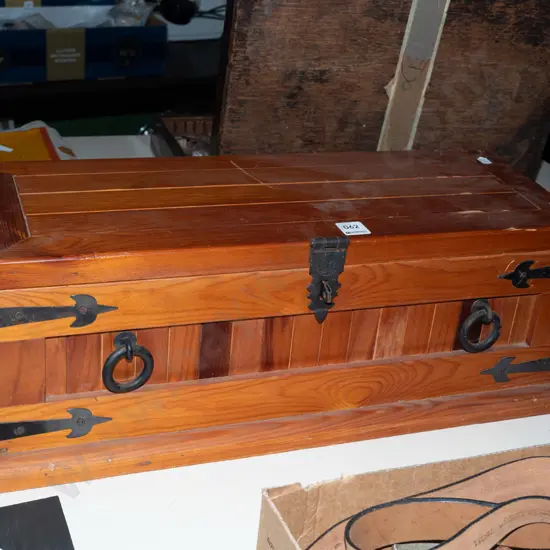 small wooden storage box with metal bracing H210 W600 D260