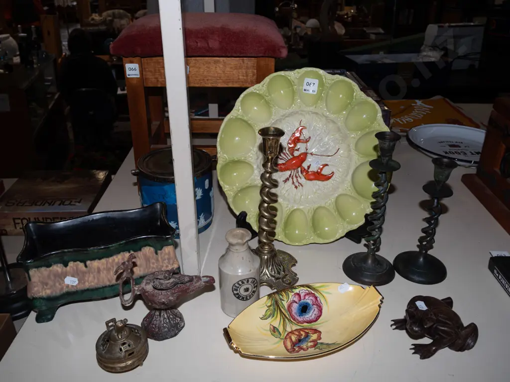 Carlton Ware lobster oyster plate, candlesticks, wooden frog etc Image 1++